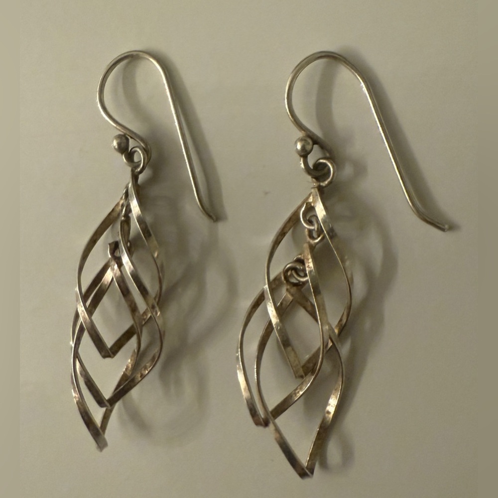 Silver Toned Geonetric Twisted Drop Earrings - Picture 1 of 4